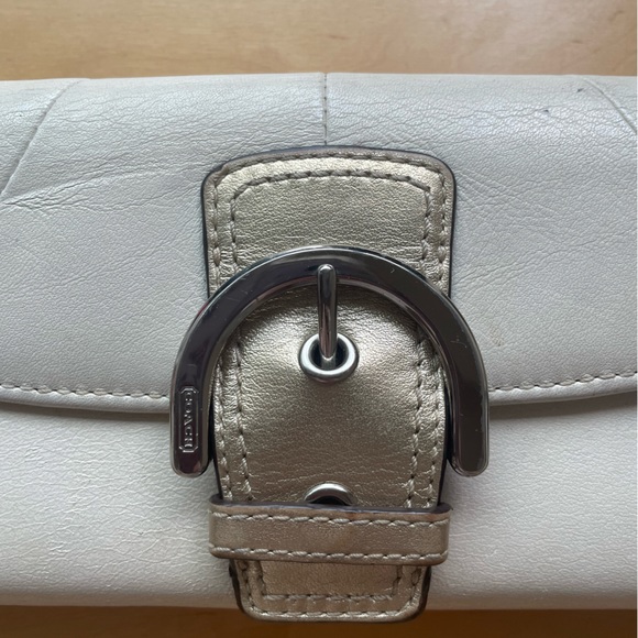 Coach Buckle Snap Wallet in cream and metallic gold. - Picture 2 of 16